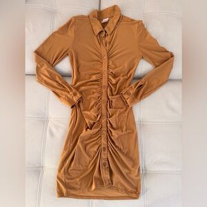 Elegant Tan Button-Down Dress